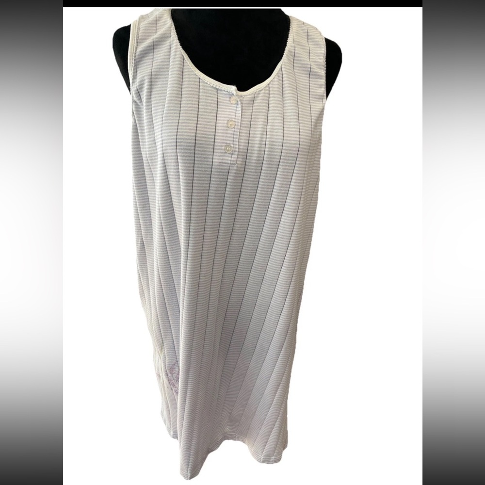 Aria/Komar vintage blue white pin striped cotton blend ladies nightgown size LG